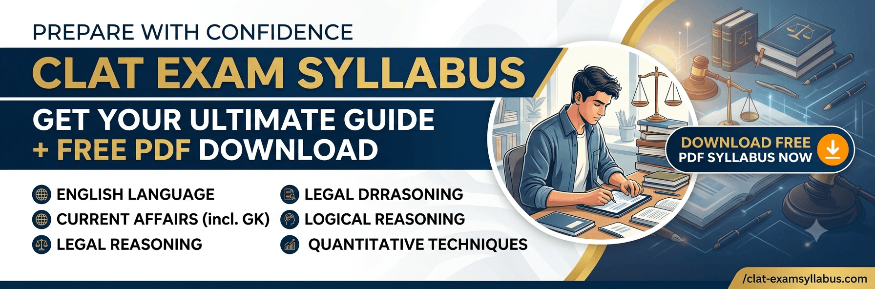 CLAT Exam Syllabus PDF 2027 download for UG and PG with exam pattern, subject-wise topics and preparation guide