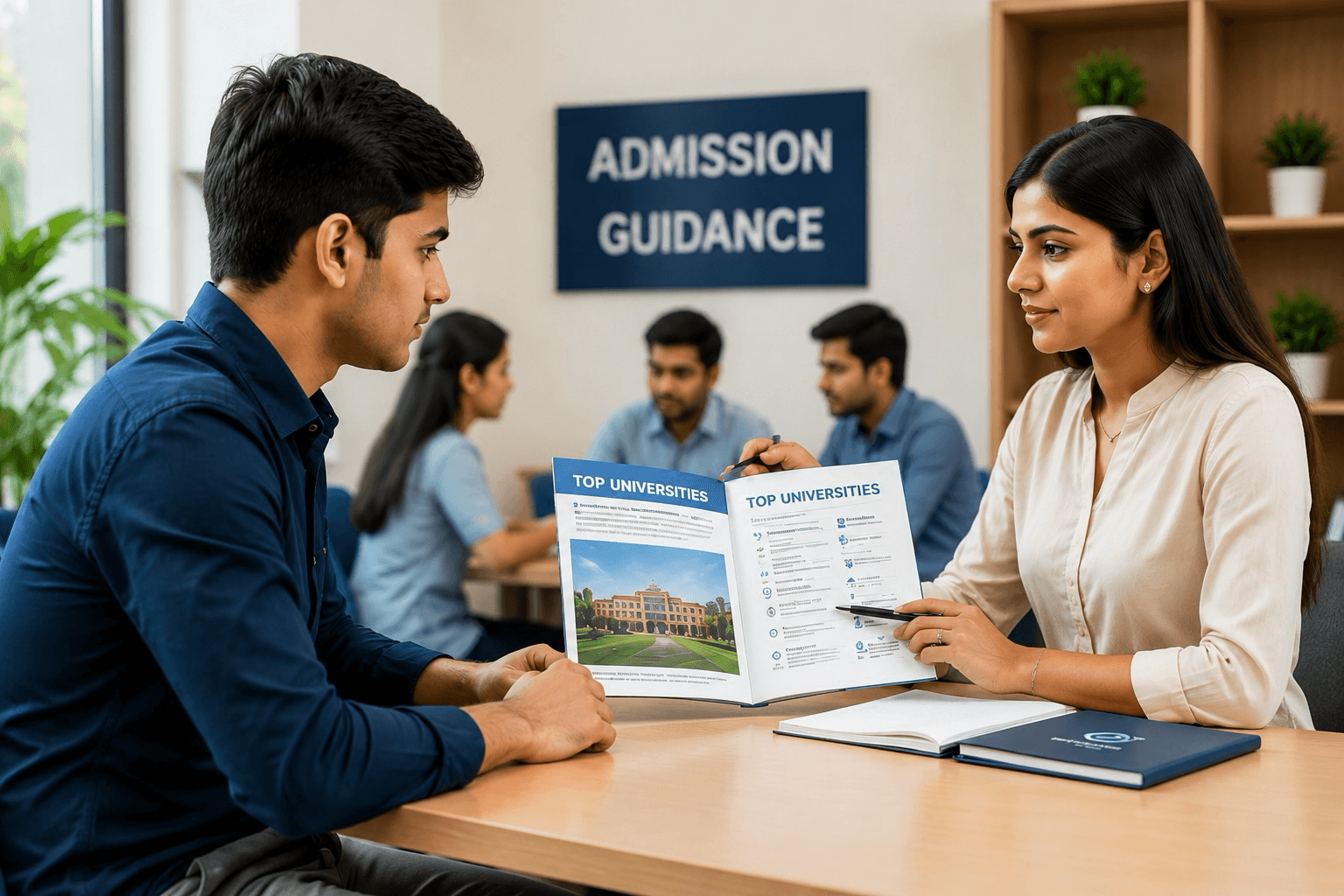 Admission counsellor guiding a student through top universities