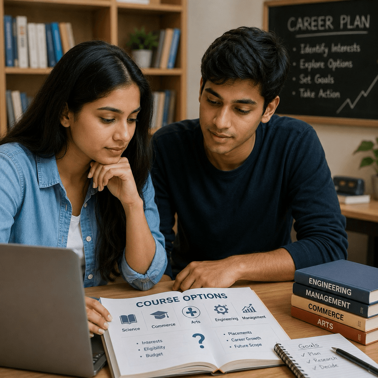 Students reviewing course options during career counselling
